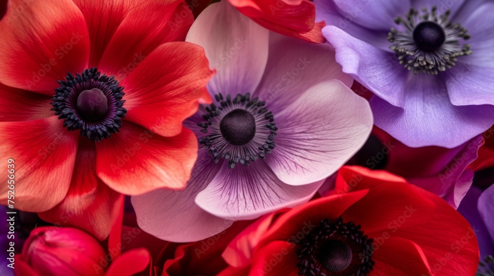 Fototapeta premium pink and purple anemone flowers generative ai