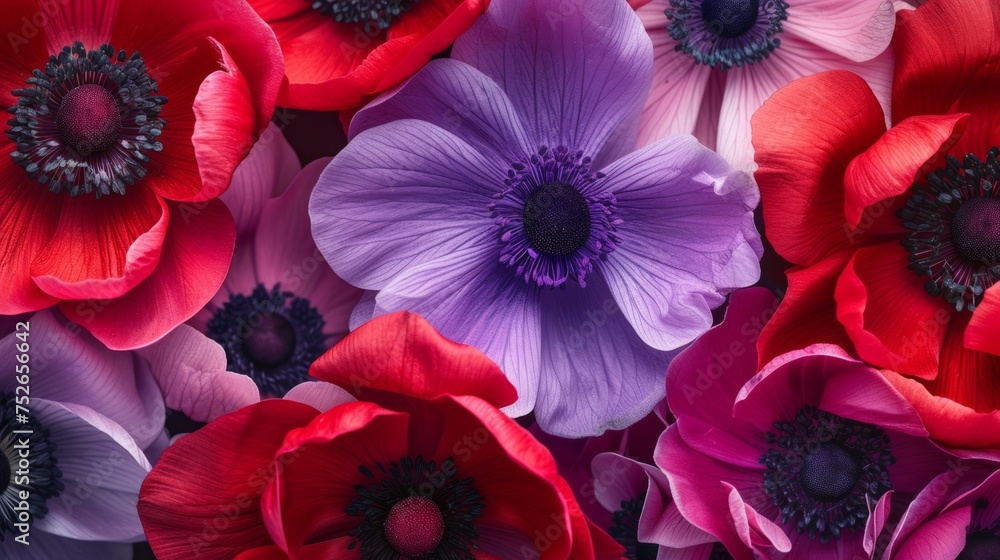 Fototapeta premium pink and purple anemone flowers generative ai