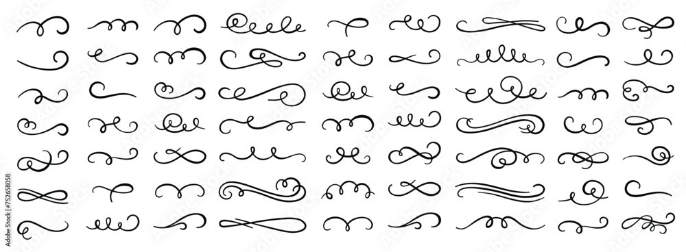 Calligraphy flourish. decorative flourishes ornament, ornamental swirl and vintage scrolls curls. Vector illustration. - obrazy, fototapety, plakaty 