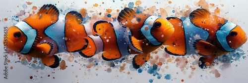 Clownfish watercolor painting with background