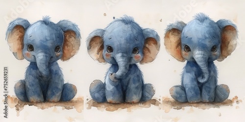 Cute elephant watercolor painting with background
