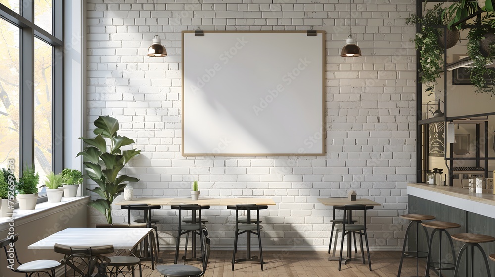 blank white poster with black frame on clean brick wall background for interior design concept blank white poster with black frame on clean brick wall background for interior design concept