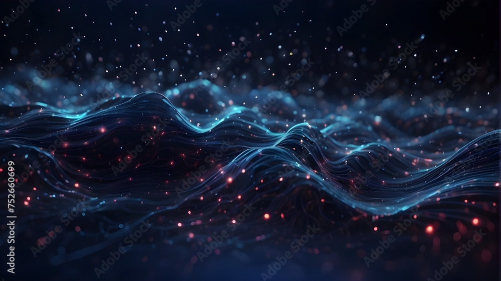 splashy, abstract background Design of an abstract backdrop for waving particle technologies. Background of extensive technology and data Luminous particles and a dark blue abstract backdrop.