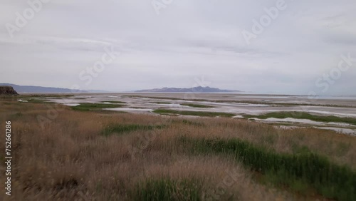 Aerial Great Salt Lake Flying Forward Low photo