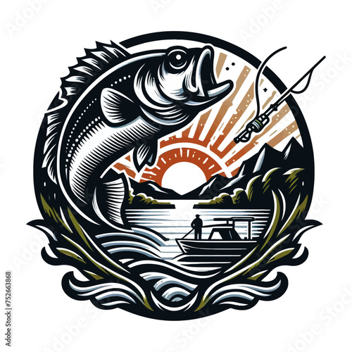 Big bass fish illustration for t shirt design