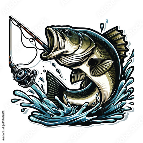 Big bass fish illustration for t shirt design