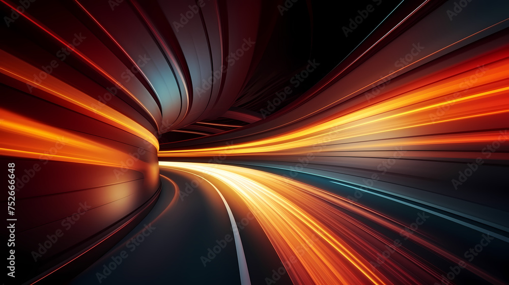 Car lights leave traces in tunnel, concept of speed and movement Car lights leave traces in tunnel, concept of speed and movement