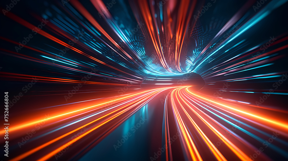 Car lights leave traces in tunnel, concept of speed and movement Car lights leave traces in tunnel, concept of speed and movement