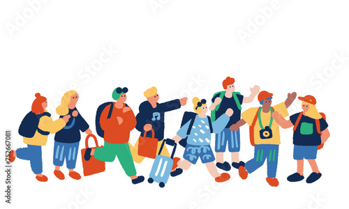 インバウンドや旅行をイメージする人々のシンプルでフラットなイラストセット
