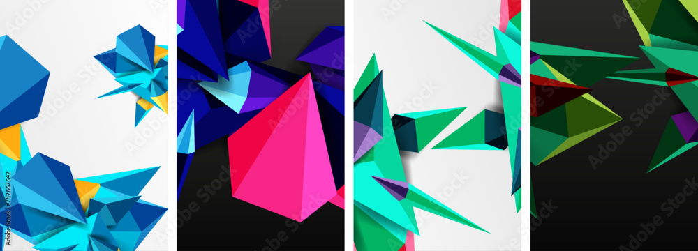 Set of triangle geometric low poly 3d shapes posters Set of triangle geometric low poly 3d shapes posters