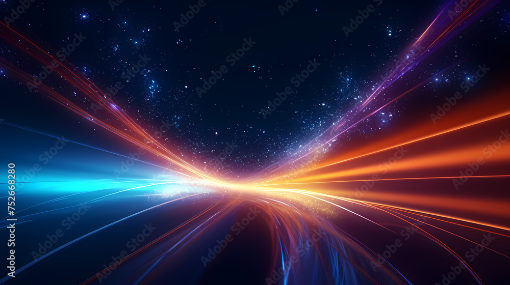 Naklejka premium Car lights leave traces in tunnel, concept of speed and movement