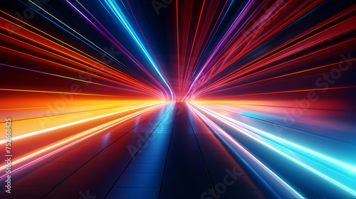 Car lights leave traces in tunnel, concept of speed and movement