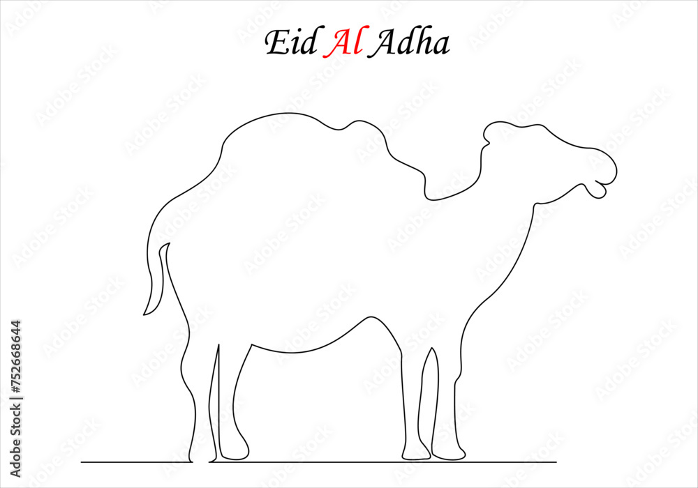 Continuous one line drawing of eid al adha out line vector art illustration