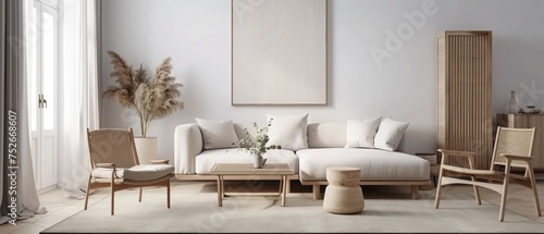 Modern design living room interior in Scandinavian style . 3D rendering