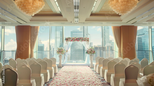 wedding hall with panoramic views of the city skyline