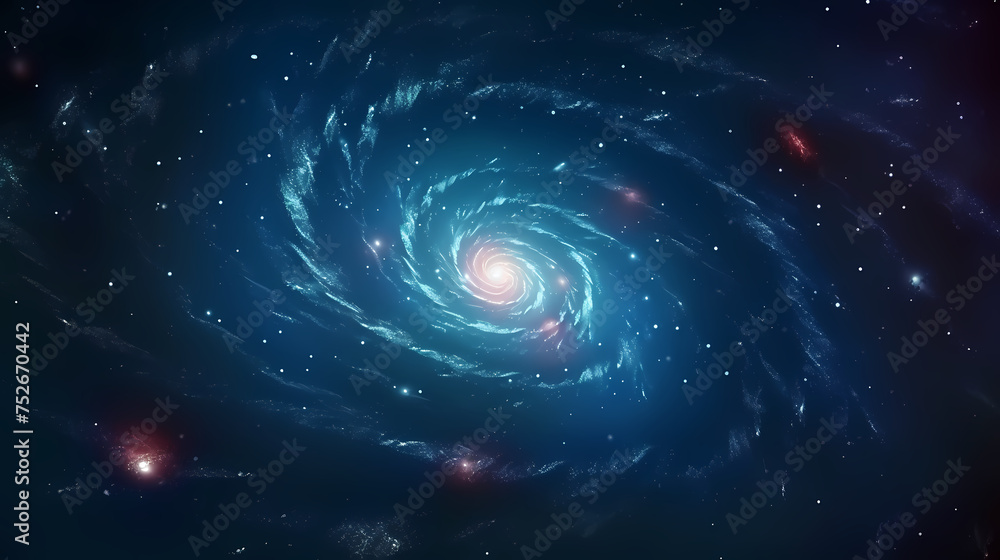 Fototapeta premium Holographic quantum vortex, shimmering particles spiraling through three-dimensional blue space