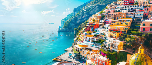 Spectacular Cityscape On The Amalfi Coast Italy. Houses On The Edge 