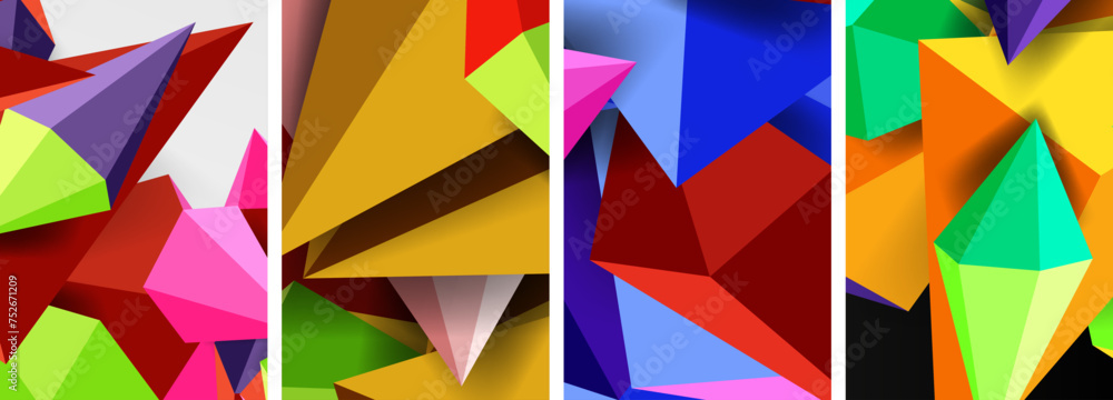 Set of triangle geometric low poly 3d shapes posters Set of triangle geometric low poly 3d shapes posters