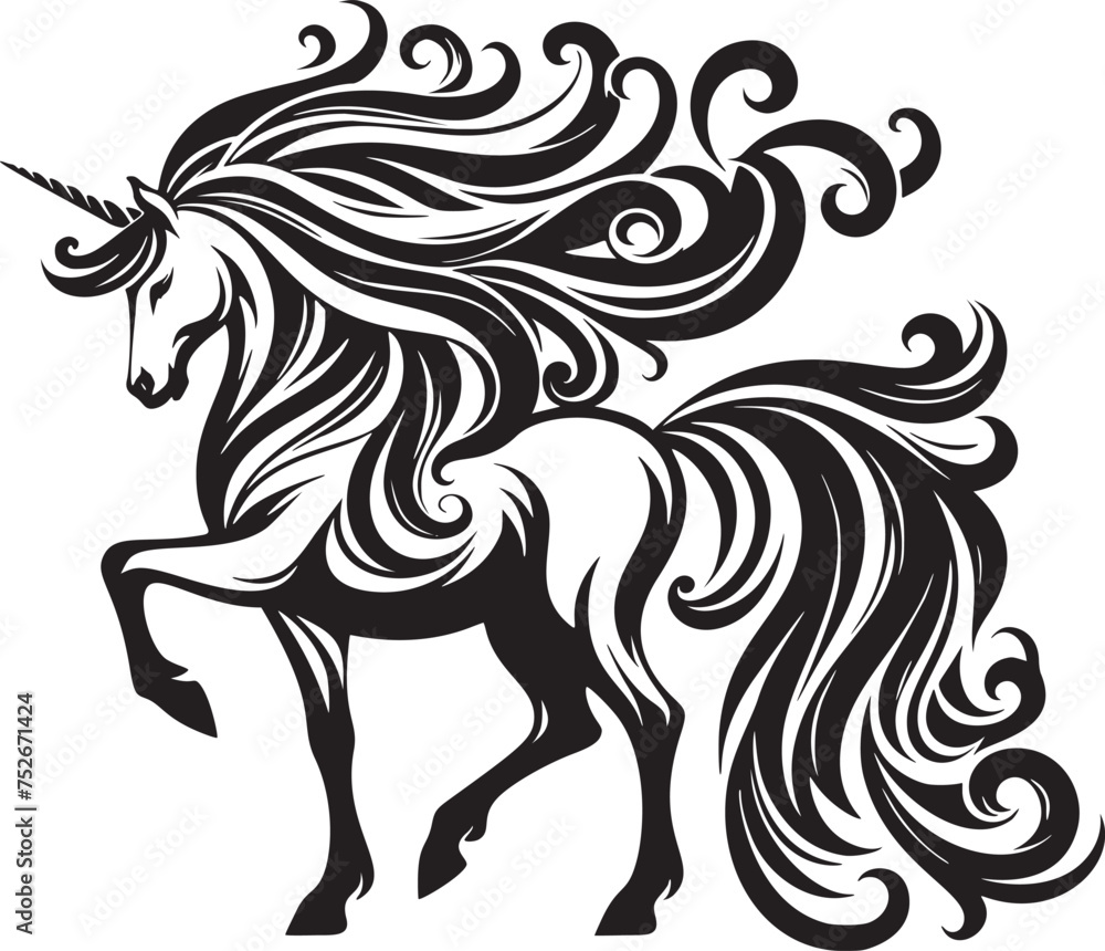 Elegant Unicorn in Monochrome Art Elegant Unicorn in Monochrome Art