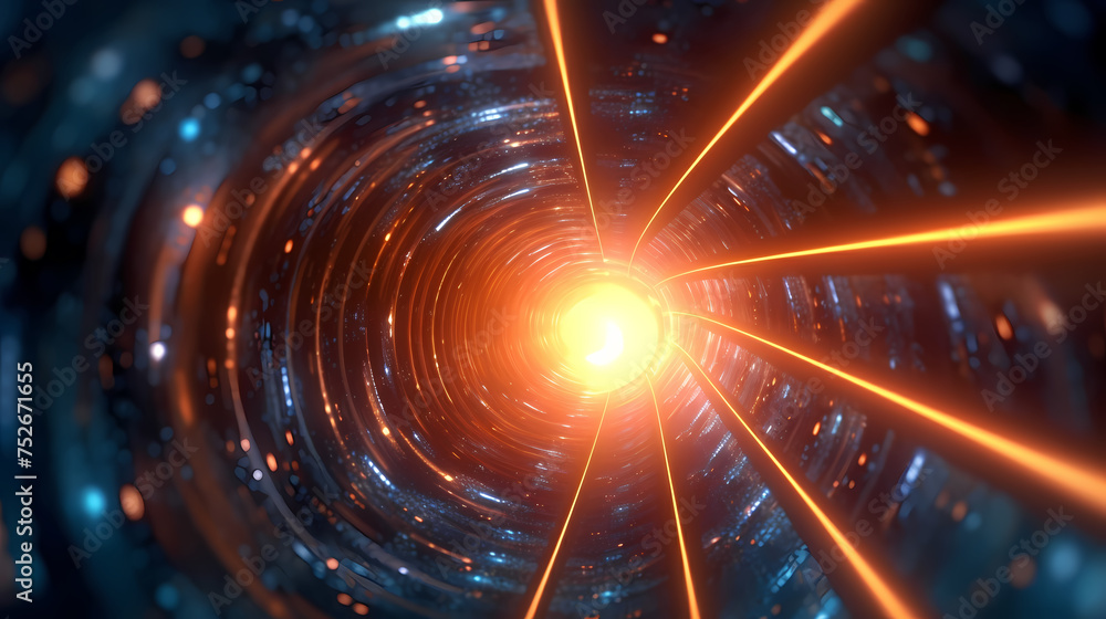 Naklejka premium High-speed tunnel with dynamic light trails