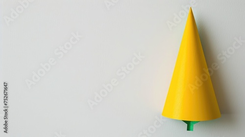 A yellow green party hat on white background .