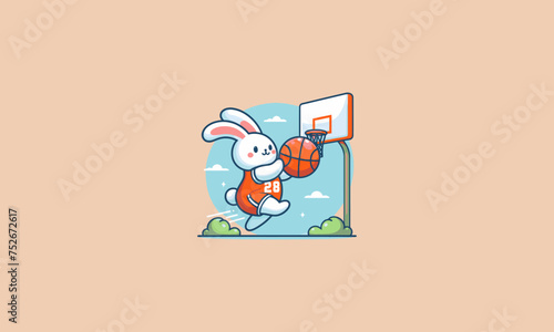 rabbit playing basket ball vector illustration flat design