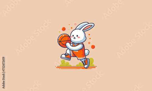rabbit playing basket ball vector illustration flat design
