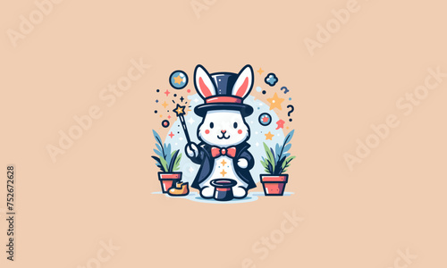 rabbit wearing uniform magician vector flat design