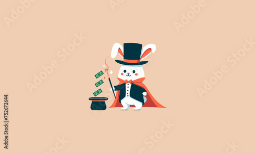 rabbit wearing uniform magician vector flat design