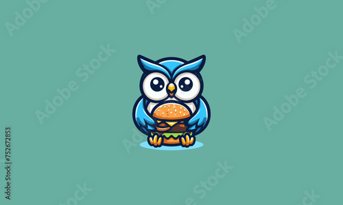 owl cute eat burger vector illustration mascot design