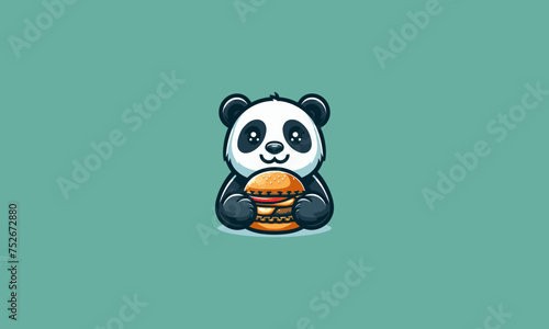 panda cute eat burger vector illustration mascot design