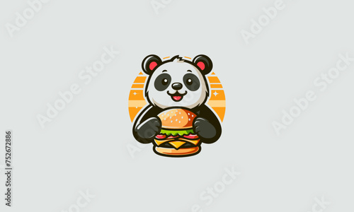 panda cute eat burger vector illustration mascot design