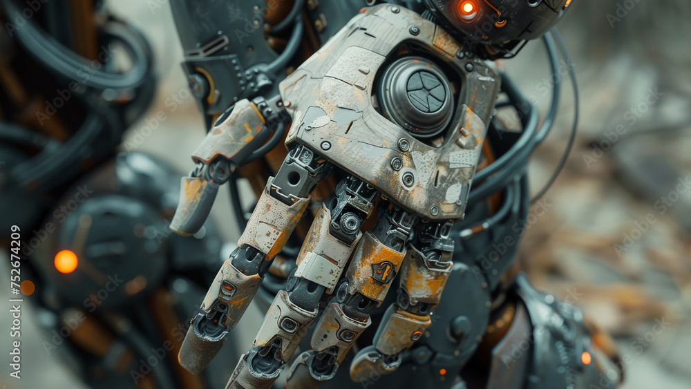 Worn and weathered robotic hand Worn and weathered robotic hand