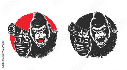 Angry gorilla holding a gun, generative ai