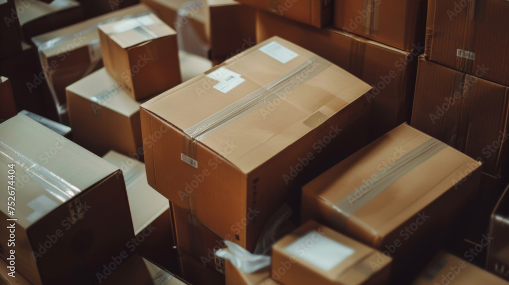 A macro shot of a heap of delivery boxes showcasing the immense amount of products being shipped out on Singles Day.