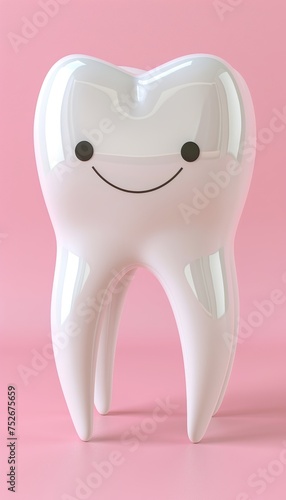 3d cute cartoon tooth character isolated on pastel color background with copy space for text