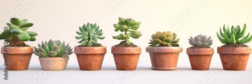 Collection of succulents in various pots flat white background