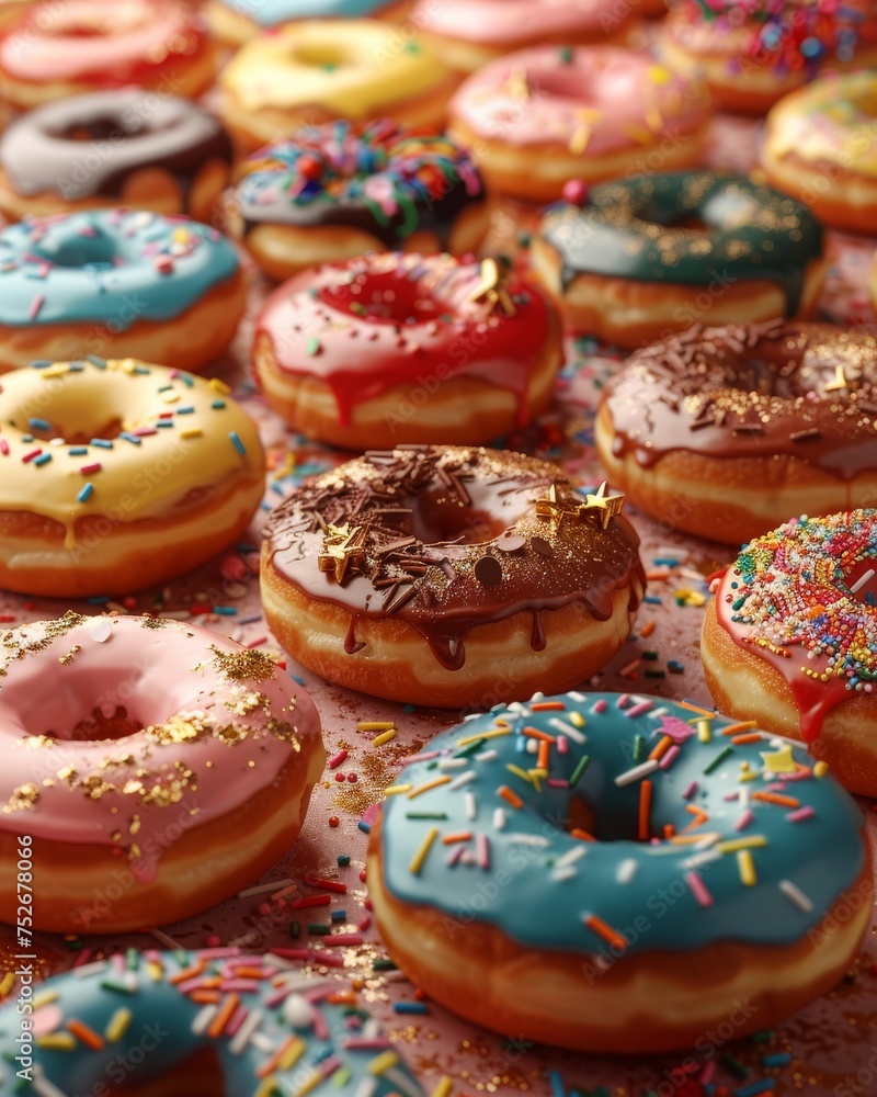 Delicious frosted doughnuts with colorful sprinkles and chocolate, perfect for sweet cravings and bakery menu highlights Delicious frosted doughnuts with colorful sprinkles and chocolate, perfect for sweet cravings and bakery menu highlights