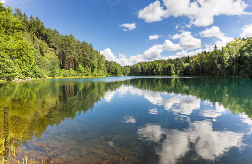 beautiful landscape with lake and forest on the shore, Czech Republic