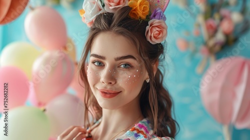  A stylish Easter-themed fashion photoshoot featuring models wearing trendy outfits with subtle Easter motifs, pastel colors