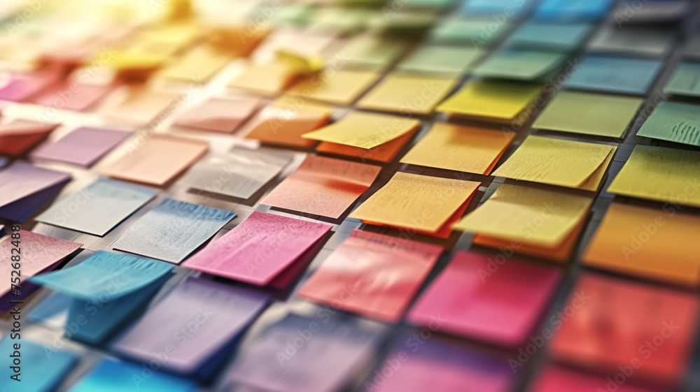 A vibrant and diverse collection of post-it notes arranged in a grid, showcasing a spectrum of colors.
A vibrant and diverse collection of post-it notes arranged in a grid, showcasing a spectrum of colors.
