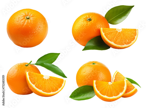 Collection orange slice. Orange isolated on white background. Orange fruit clipping path. Orange macro studio photo