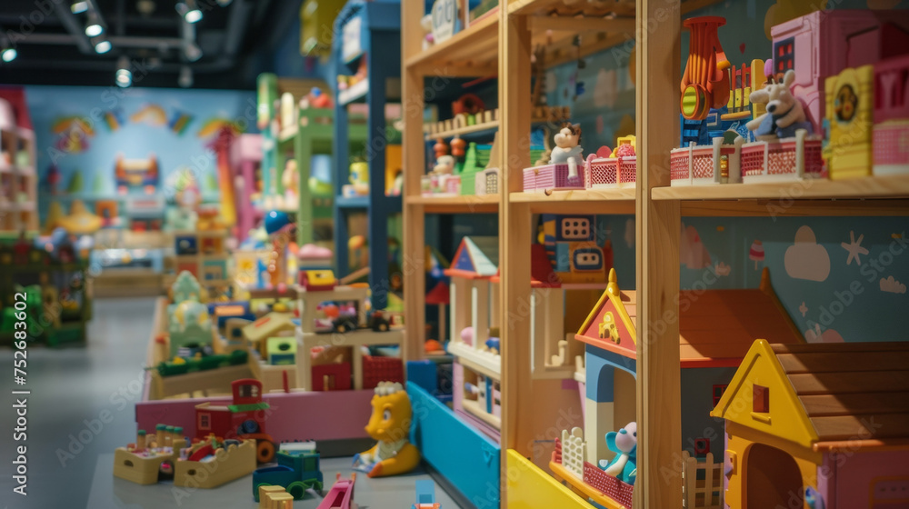 In the toy section of the department store shelves are b with the latest playsets and games inviting children to explore their creativity and imagination.
