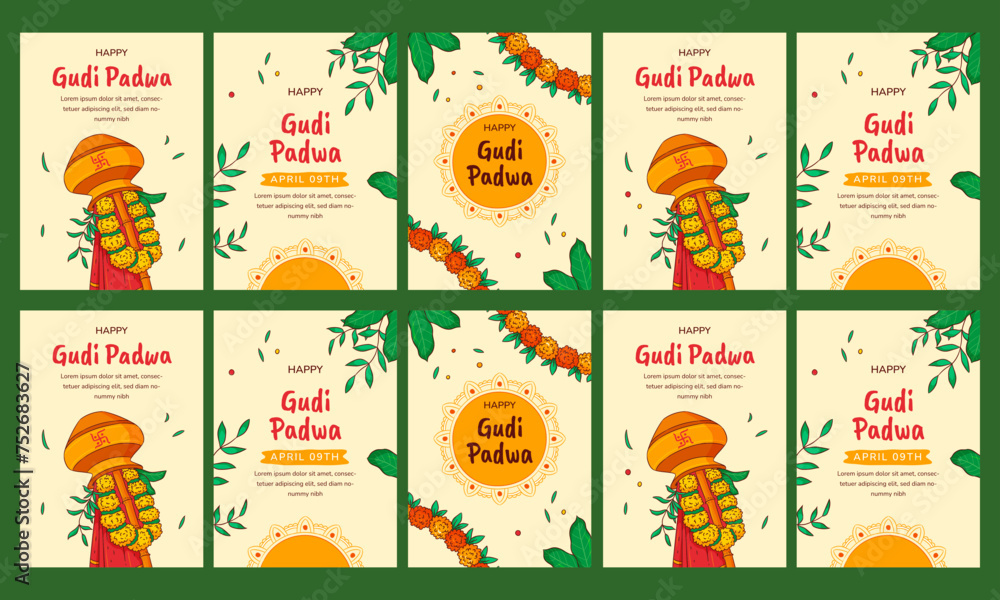 happy gudi padwa vector illustration flat design set