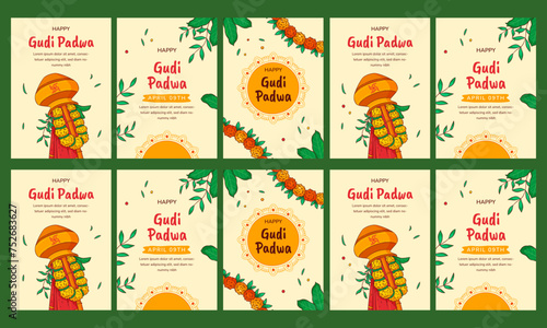 happy gudi padwa vector illustration flat design set