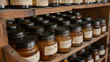 A rustic wooden cabinet filled with jars of homemade ointments and balms each labeled with intricate handwritten descriptions.