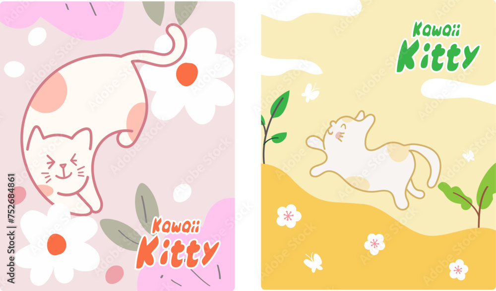 Kawaii Cats vector illustration Smiling Kitty, cute and round-faced cat Kawaii Cats vector illustration Smiling Kitty, cute and round-faced cat