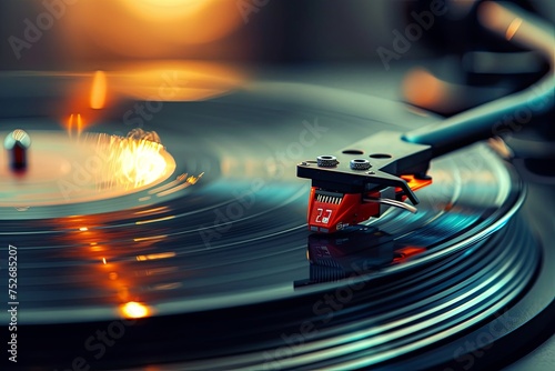 Close up shot of turntable with vinyl 