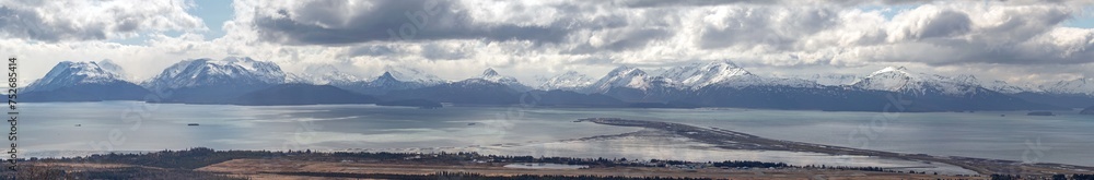 Panoramic aerial sea landscape view of Homer Spit in Kachemak Bay in Alaska United States