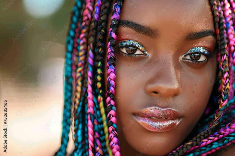 Obraz premium portrait of a woman with colorful braids 